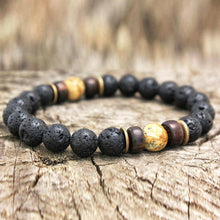 Load image into Gallery viewer, Bokeelia // Black Lava & Natural Wood Bead Bracelet