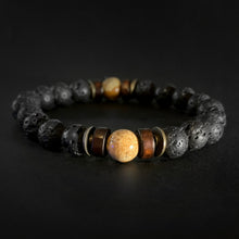 Load image into Gallery viewer, Bokeelia // Black Lava &amp; Natural Wood Bead Bracelet
