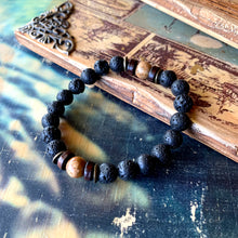 Load image into Gallery viewer, Bokeelia // Black Lava &amp; Natural Wood Bead Bracelet
