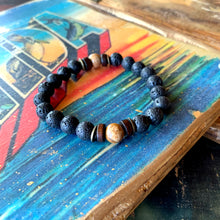 Load image into Gallery viewer, Bokeelia // Black Lava &amp; Natural Wood Bead Bracelet
