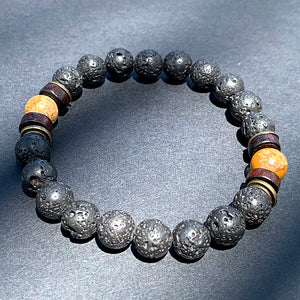 Bokeelia // Black Lava & Natural Wood Bead Bracelet