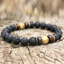 Load image into Gallery viewer, Bokeelia // Black Lava &amp; Natural Wood Bead Bracelet
