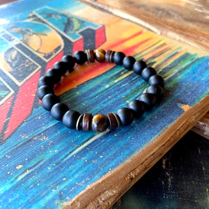 Bokeelia // Black Wood & Amber Bead Bracelet
